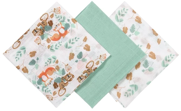 BABYONO - bawełniane pieluszki muślinowe 70x70 cm, zestaw 3 szt. | Zielone