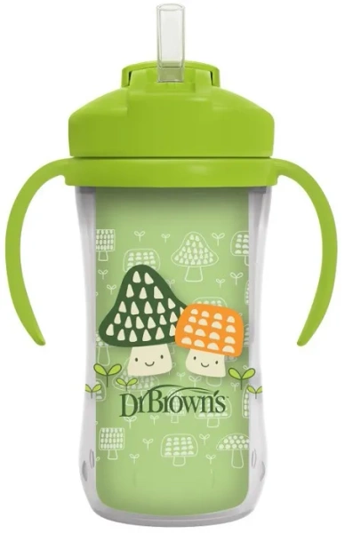 DR BROWN'S - kubek termiczny niekapek ze słomką 300 ml, 12 m+ | Zielony