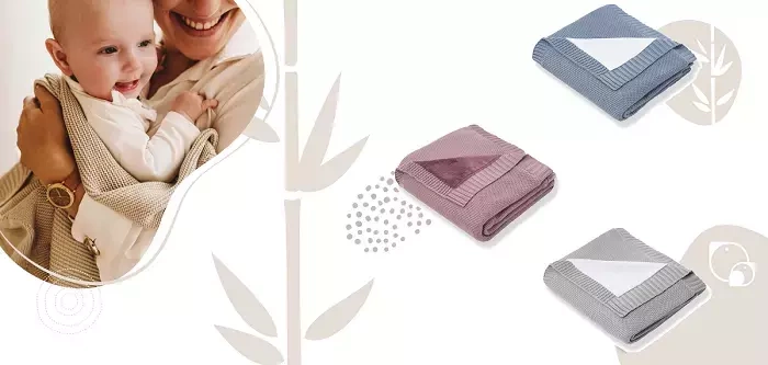 YOONCO Duo - dwustronny kocyk bambusowy z minky 80x100 cm | Błękitno-biały