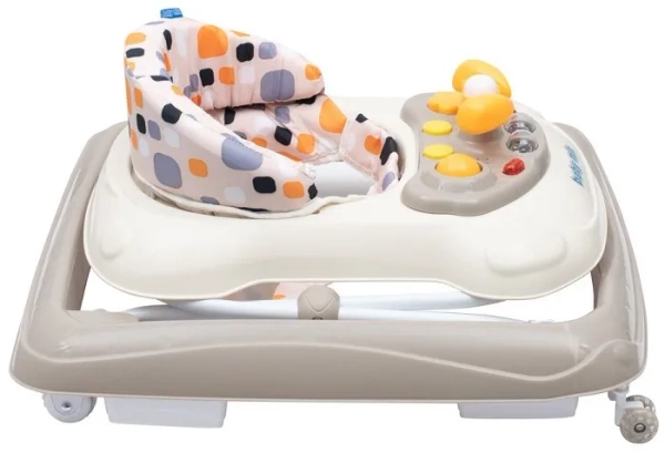 BABY MIX - chodzik z kierownicą i silikonowymi kółkami | Beżowy