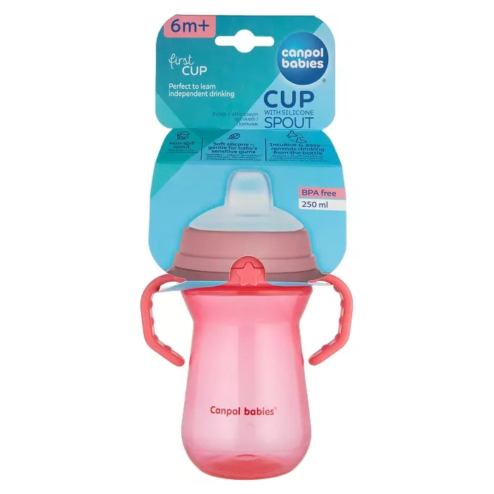 CANPOL BABIES - kubek z silikonowym ustnikiem FirstCup 250ml | różowy