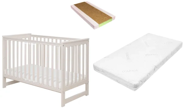 YOONCO - łóżeczko drewniane Iwi z barierką + materac Nature | Beżowe