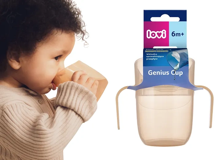 LOVI Genius - kubek treningowy z wkładką i uchwytami 150 ml | Nude