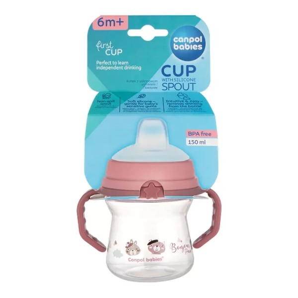 CANPOL BABIES - kubek z silikonowym ustnikiem FirstCup 150ml | BONJOUR PARIS różowy