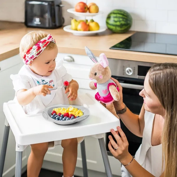 BABYONO - łyżeczka i widelec ze stali szlachetnej | Szaro-różowe