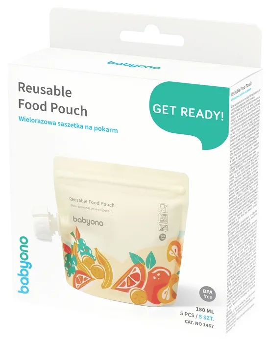 BABYONO - wielorazowe saszetki na mus, kaszkę, deserek | 5 szt.