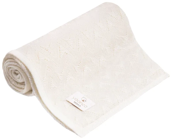 YOONCO Mgiełka - lekki kocyk bambusowy 80x100 cm | Ażur Kremowy