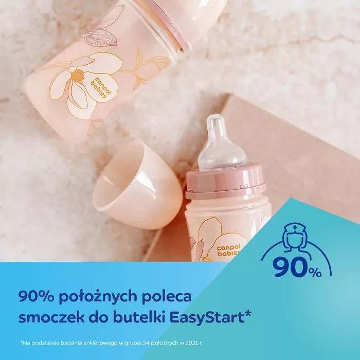 CANPOL BABIES - butelka szeroka antykolkowa 240ml EasyStart | GOLD różowa