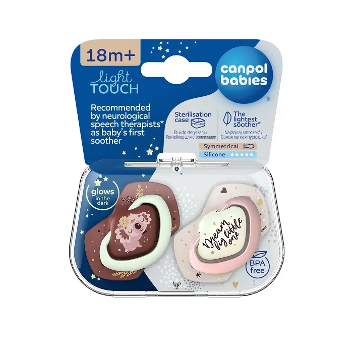 CANPOL BABIES - smoczek silikonowy 18m+ symetryczny świecący w ciemności | SLEEPY KOALA Girl 2szt.