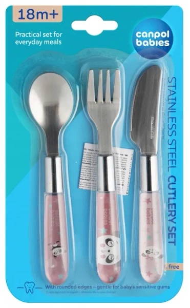 CANPOL BABIES Exotic Animals - sztućce dla dzieci ze stali nierdzewnej 18 m+ | Różowe