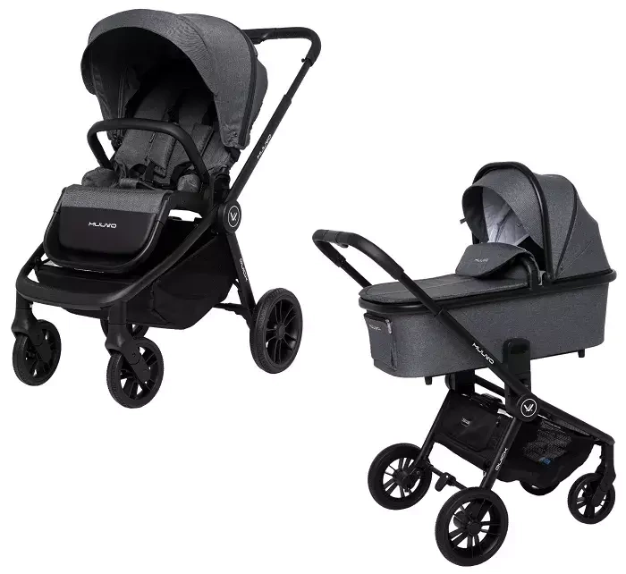 MUUVO Quick 2023 - wózek wielofunkcyjny z gondolą XL, zestaw 2w1 | Carbon Graphite (+ ADAPTERY)