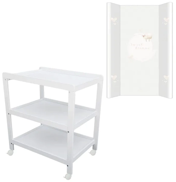 YOONCO - półkoprzewijak na kółkach biały + przewijak profilowany miękki | Owieczka Sweet Dreams