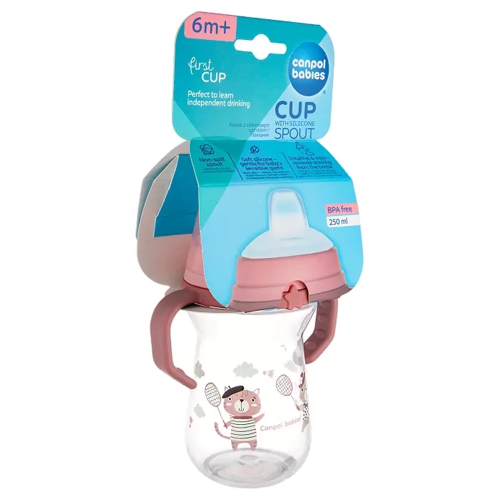 CANPOL BABIES - kubek z silikonowym ustnikiem FirstCup 250ml | BONJOUR PARIS różowy