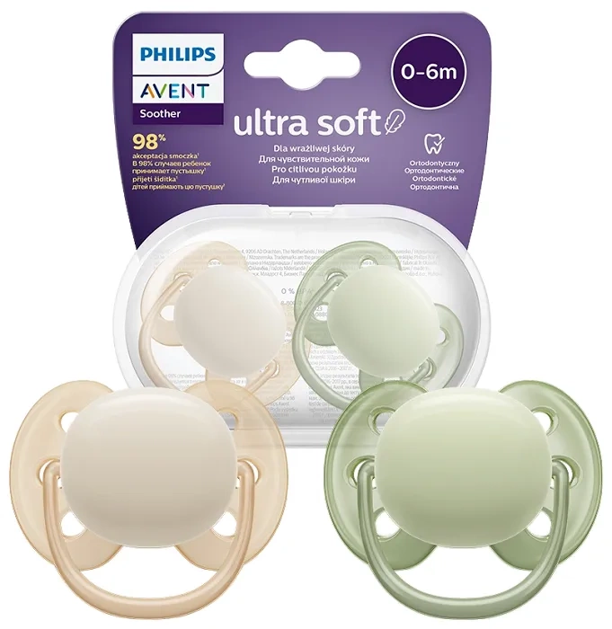PHILIPS AVENT Ultra Soft - smoczek ortodontyczny 2 szt. | 0-6 m