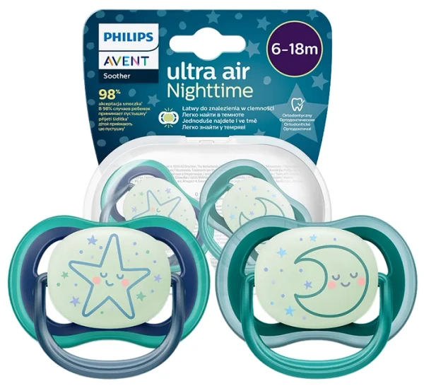 PHILIPS AVENT Ultra Air Nighttime - smoczek ortodontyczny 2 szt. | 6-18 m