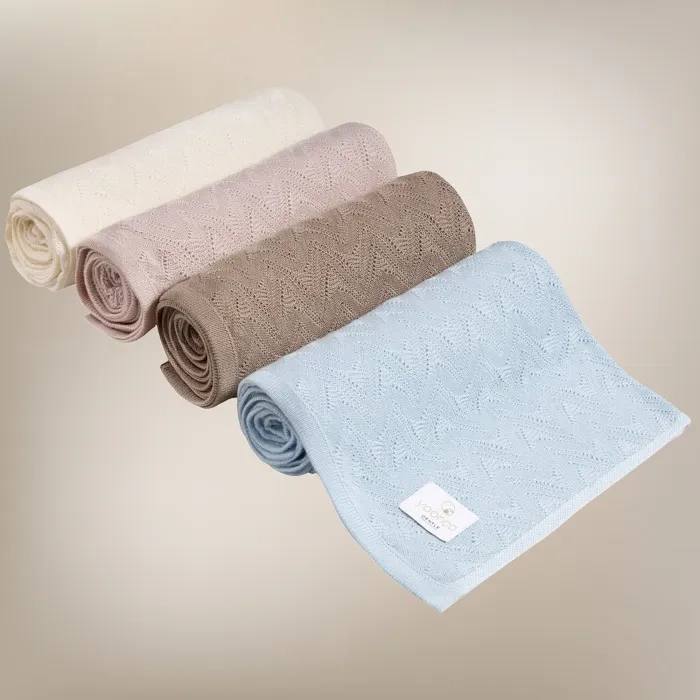 YOONCO Mgiełka - lekki kocyk bambusowy 80x100 cm | Ażur Niebieski