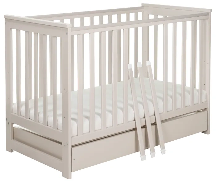 YOONCO - łóżeczko drewniane Iwi z szufladą i barierką + materac Air | Beżowe