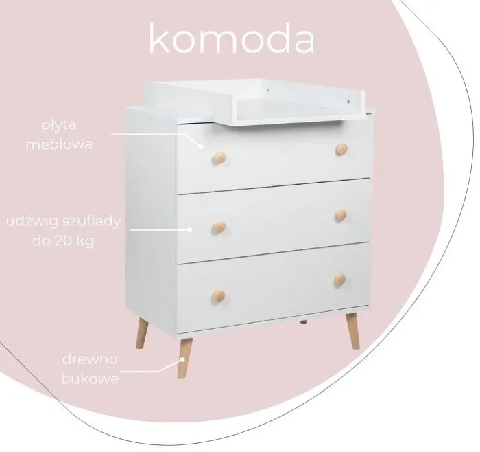 YOONCO - komoda z nakładką do przewijania | Biała-Buk