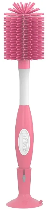 DR BROWN'S - silikonowa szczotka do butelek i smoczków z przyssawką | Różowa