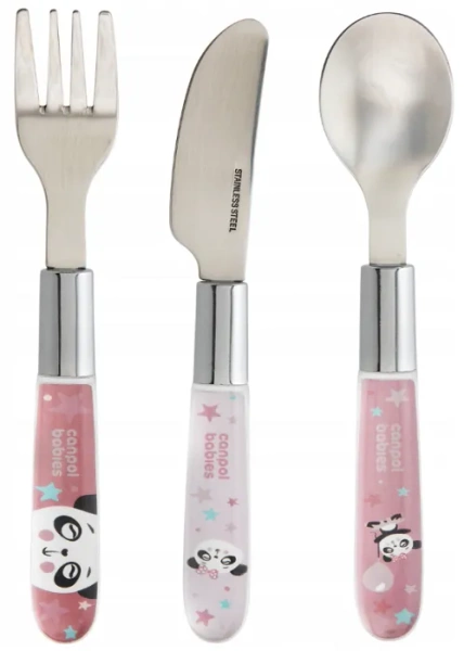 CANPOL BABIES Exotic Animals - sztućce dla dzieci ze stali nierdzewnej 18 m+ | Różowe