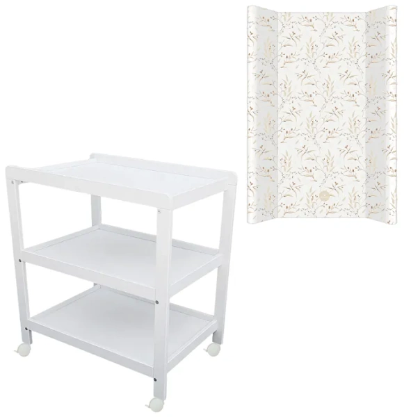 YOONCO - półkoprzewijak na kółkach biały + przewijak profilowany miękki | Meadow I