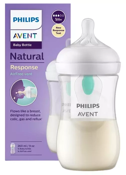 PHILIPS AVENT Natural Response - butelka z nakładką antykolkową AirFree 260 ml  | 1 m+