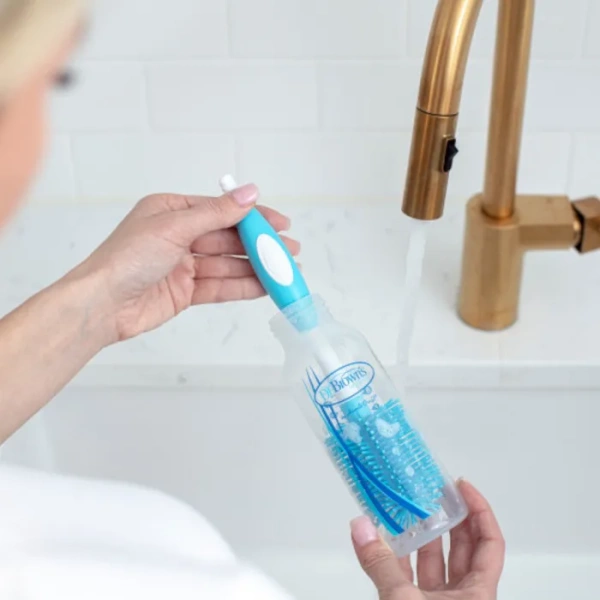 DR BROWN'S - silikonowa szczotka do butelek i smoczków z przyssawką | Niebieska