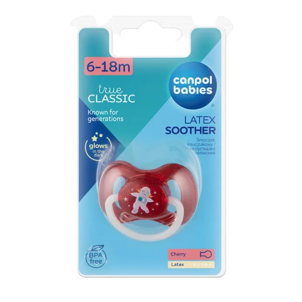 CANPOL BABIES - smoczek uspokajający kauczuk 6-18m okrągły SPACE | czerwony
