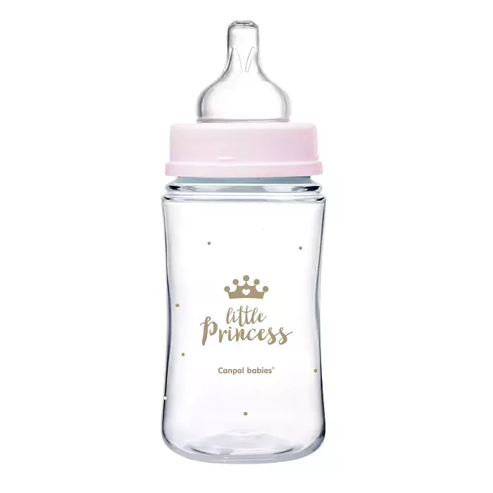 CANPOL BABIES - butelka szeroka antykolkowa 240 ml PP EasyStart | ROYAL BABY różowa
