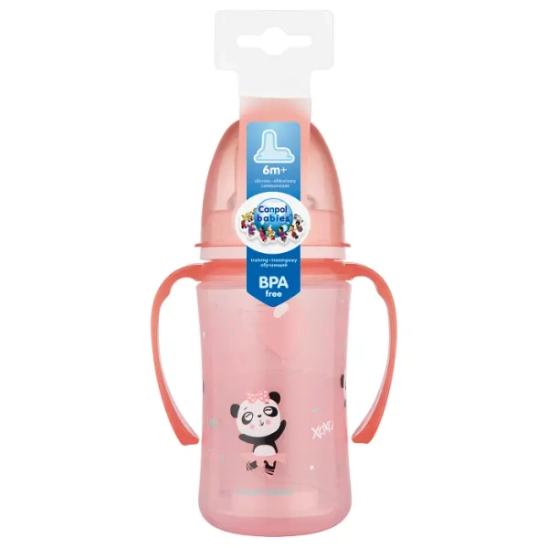 CANPOL BABIES - kubek treningowy silikon 240 ml PP EasyStart | EXOTIC ANIMALS różowy