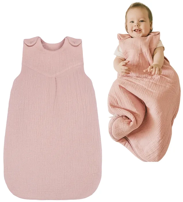 YOONCO - całoroczny, muślinowy śpiworek do spania dla niemowlaka | Brudny Róż