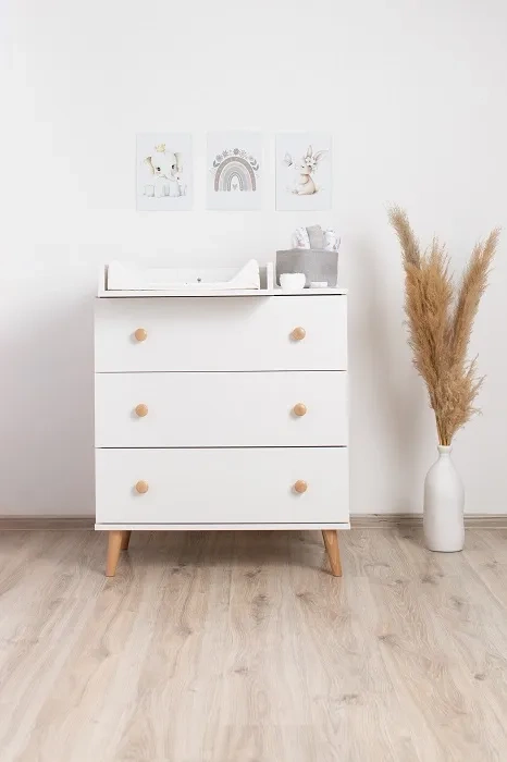 YOONCO - łóżeczko drewniane Timio z szufladą + komoda z przewijakiem | Beż