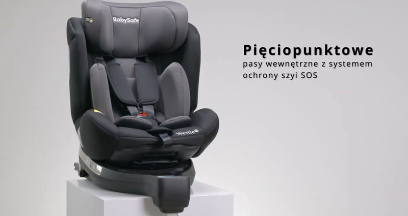 BABYSAFE Westie - obrotowy multimedialny fotelik samochodowy RWF FWF 0-18 kg | Grey-Black