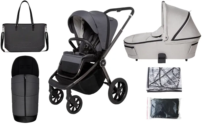 MUUVO Quick SE 2 - wózek wielofunkcyjny, zestaw 2w1 z gondolą Quick 3.0 | Diamond Graphite + Steel Grey (+ ADAPTERY)