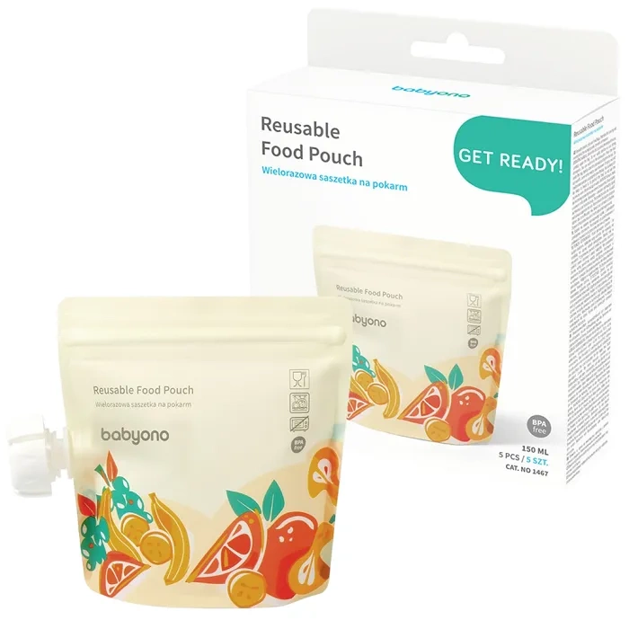 BABYONO - wielorazowe saszetki na mus, kaszkę, deserek | 5 szt.