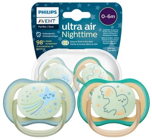 PHILIPS AVENT Ultra Air Nighttime - smoczek ortodontyczny 2 szt. | 0-6 m