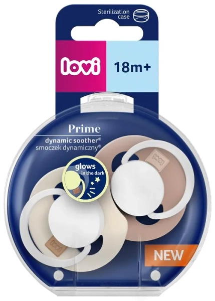 LOVI Prime Glow - 2 x smoczek silikonowy dynamiczny 18 m+ | Ivory/Blush