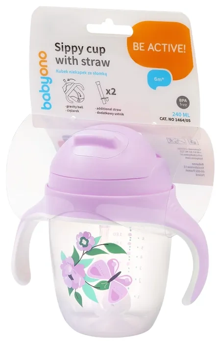 BABYONO - kubek niekapek z obciążoną słomką | Fioletowy