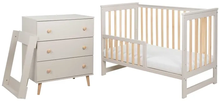 YOONCO - łóżeczko Iwi + komoda + przewijak miękki Kotek | Beż-Buk