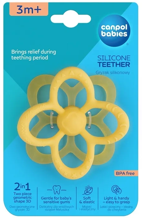 CANPOL BABIES - sensoryczny gryzak silikonowy Kwiatek 2w1 | Żółty