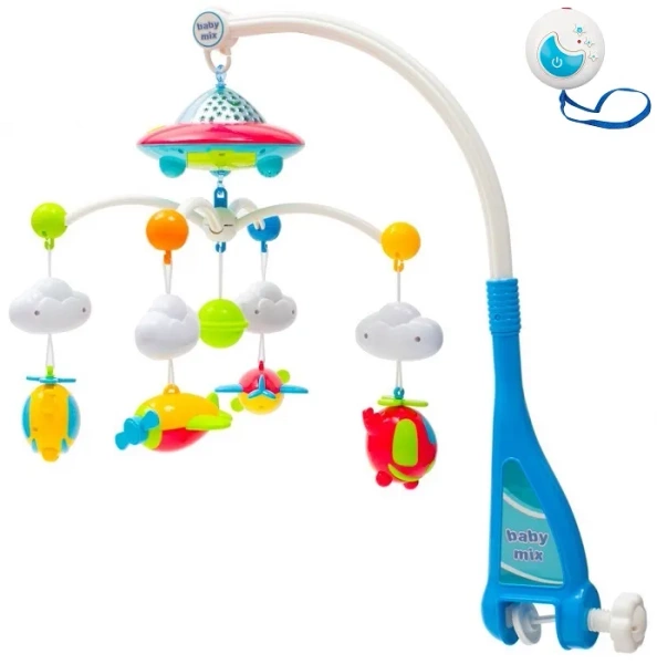 BABY MIX - karuzela do łóżeczka z pozytywką, projektorem i pilotem | Niebieska
