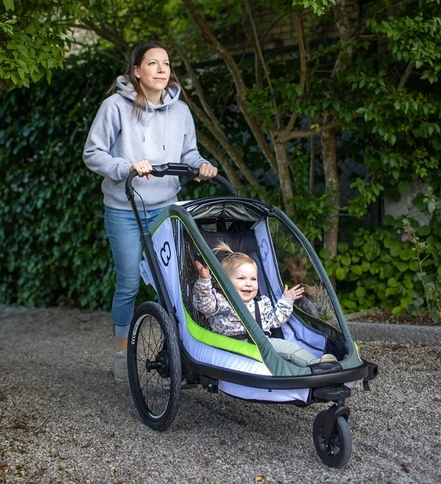 HAMAX Breeze One - jednoosobowa przyczepka rowerowa z zestawem do biegania | Navy/Cream