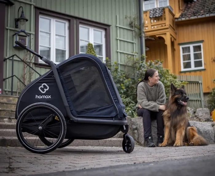 HAMAX Pluto L - przyczepka rowerowa dla psa do 45 kg | Blue/Black
