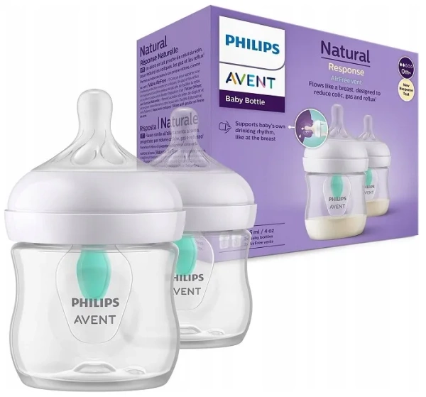 PHILIPS AVENT Natural Response - 2 butelki z nakładką antykolkową AirFree 125 ml | 0 m+