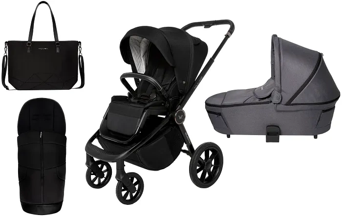 MUUVO Quick SE 2 - wózek wielofunkcyjny, zestaw 2w1 z gondolą Quick 3.0 | Chromium Black + Iron Graphite (+ ADAPTERY)