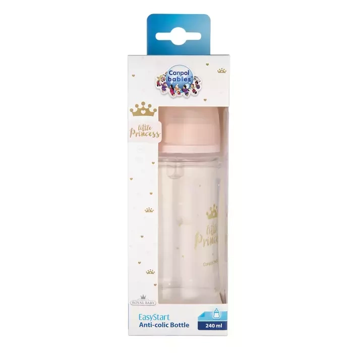 CANPOL BABIES - butelka szeroka antykolkowa 240 ml PP EasyStart | ROYAL BABY różowa