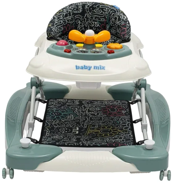BABY MIX - chodzik 2w1 z bujakiem, kierownicą i silikonowymi kółkami | Zielony