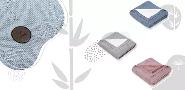 YOONCO Duo Dmuchawce - dwustronny kocyk bambusowy z minky 80x100 cm | Błękitno-biały