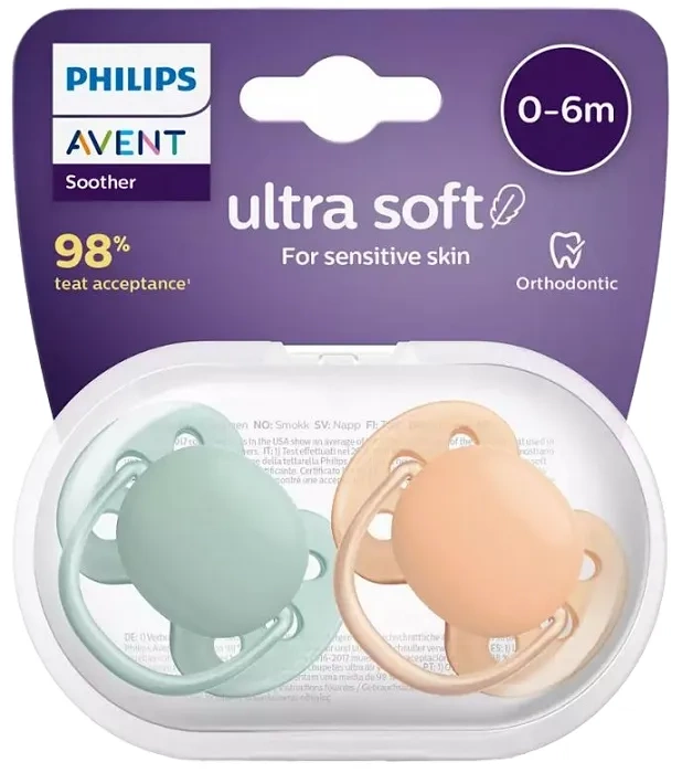 PHILIPS AVENT Ultra Soft - smoczek ortodontyczny 2 szt. | 0-6 m