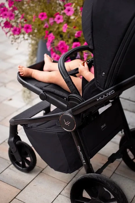 MUUVO Quick SE 2 - wózek wielofunkcyjny, zestaw 2w1 z gondolą Quick 3.0 | Chromium Black + Pure Pink (+ ADAPTERY)